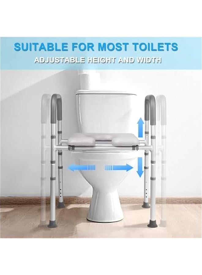 Arabest Adjustable Height White Commode Chair for Seniors with Handrail - Supports up to 300lbs - Fits Any Toilet - Elderly Safety Toilet Seat - Bedside Toilet Option. - Image 2