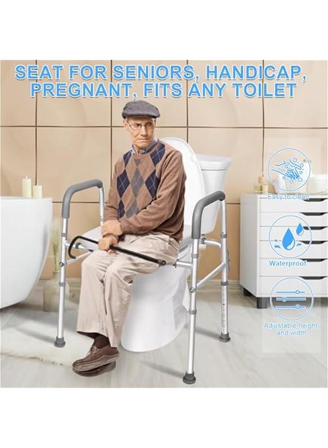 Arabest Adjustable Height White Commode Chair for Seniors with Handrail - Supports up to 300lbs - Fits Any Toilet - Elderly Safety Toilet Seat - Bedside Toilet Option. - Image 3