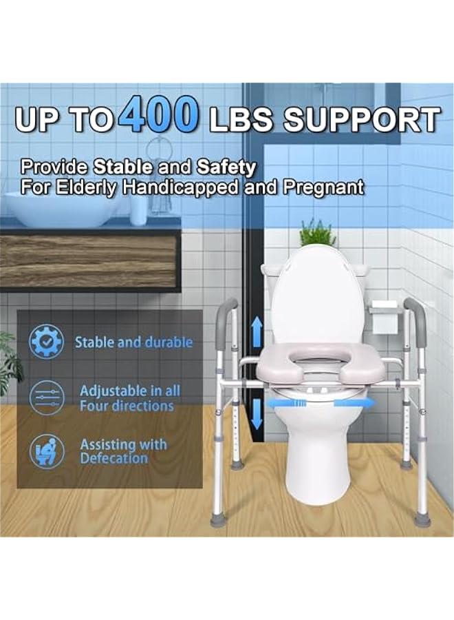 Arabest Adjustable Height White Commode Chair for Seniors with Handrail - Supports up to 300lbs - Fits Any Toilet - Elderly Safety Toilet Seat - Bedside Toilet Option. - Image 4