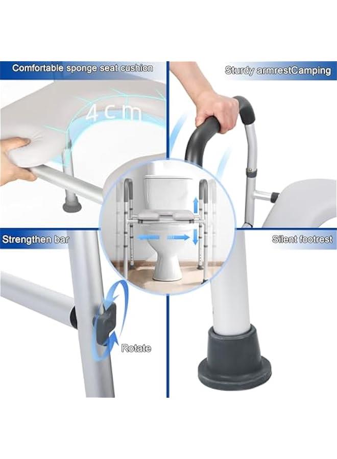 Arabest Adjustable Height White Commode Chair for Seniors with Handrail - Supports up to 300lbs - Fits Any Toilet - Elderly Safety Toilet Seat - Bedside Toilet Option. - Image 5
