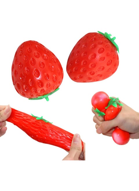 2PCS Simulation Cute Fruit Soft Stress Ball Fidget Sensory Toy, Squeeze Strawberry Decompression Hand Toy, Elastic Slow Rebound Toy