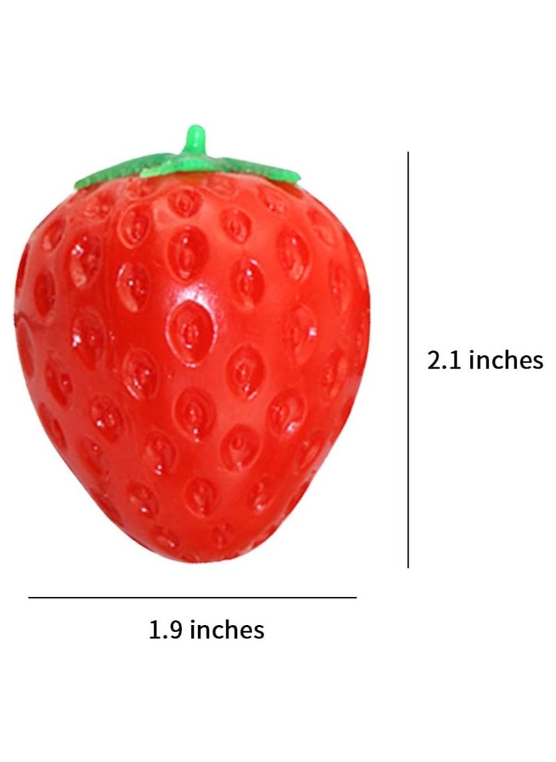 2PCS Simulation Cute Fruit Soft Stress Ball Fidget Sensory Toy, Squeeze Strawberry Decompression Hand Toy, Elastic Slow Rebound Toy