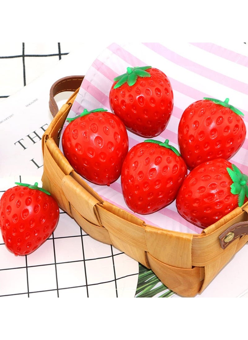 2PCS Simulation Cute Fruit Soft Stress Ball Fidget Sensory Toy, Squeeze Strawberry Decompression Hand Toy, Elastic Slow Rebound Toy