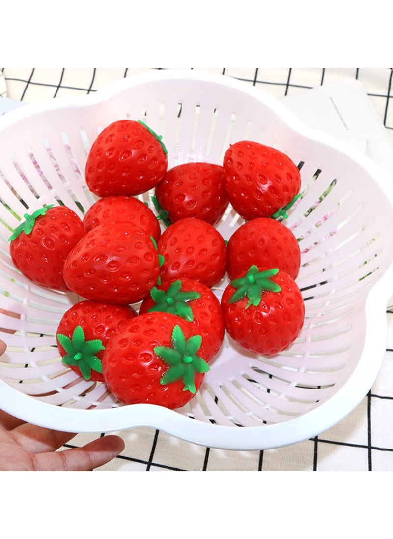 2PCS Simulation Cute Fruit Soft Stress Ball Fidget Sensory Toy, Squeeze Strawberry Decompression Hand Toy, Elastic Slow Rebound Toy