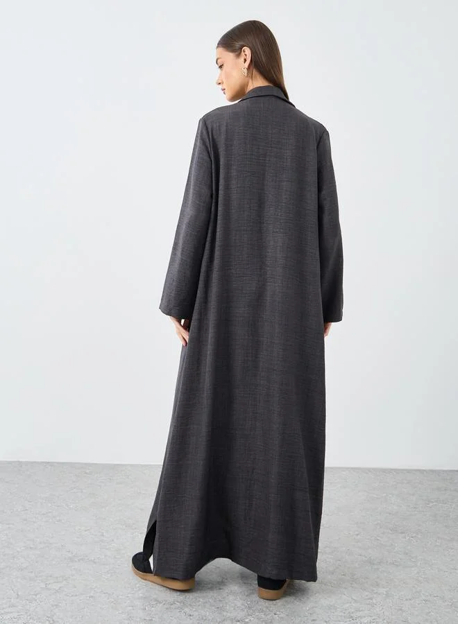 Amirah Amirah Charcoal Notch Lapel Button Detail Abaya