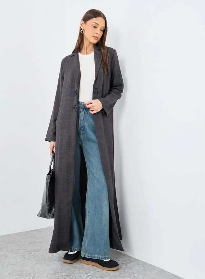 Amirah Amirah Charcoal Notch Lapel Button Detail Abaya