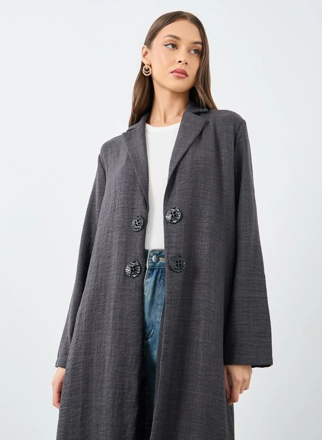 Amirah Amirah Charcoal Notch Lapel Button Detail Abaya