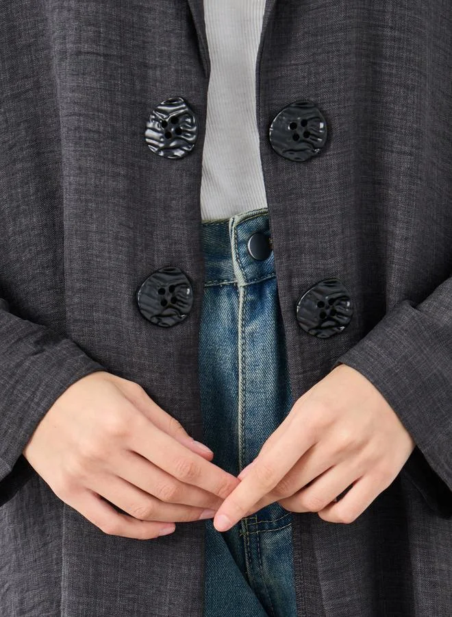 Amirah Amirah Charcoal Notch Lapel Button Detail Abaya