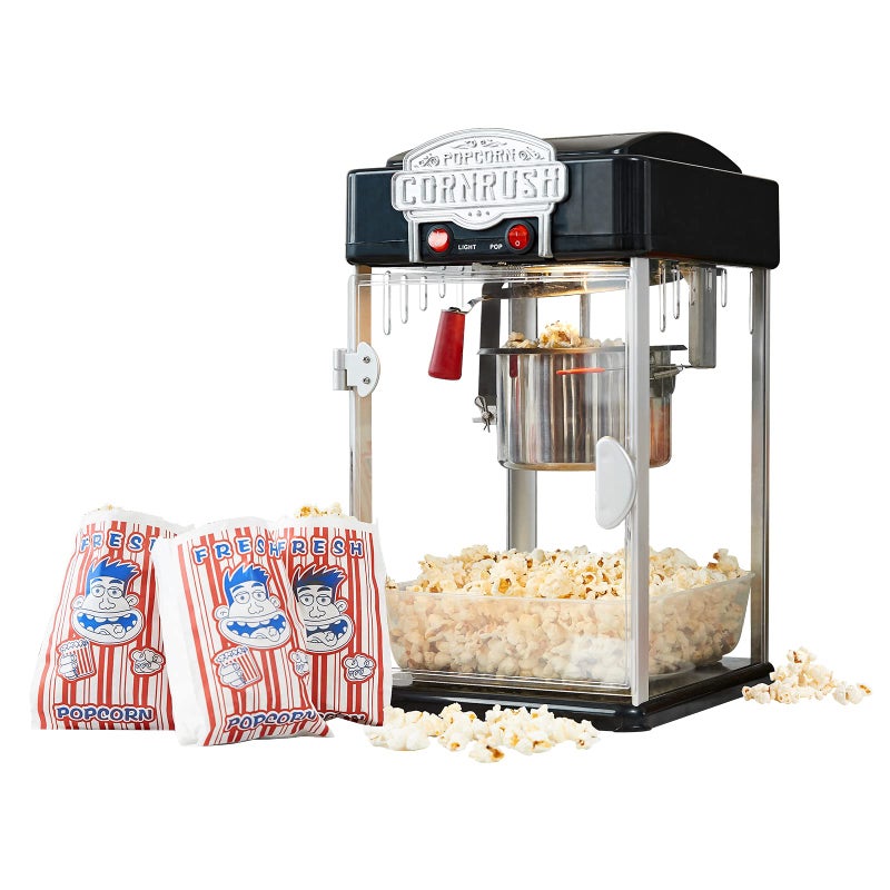 CORNRUSH Popcorn Popper Machine4 OZ Vintage Professional Popcorn Maker Theater Style with Nonstick Kettle Warming Light and Serving Scoop Black 