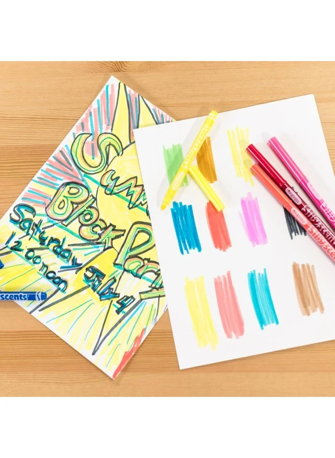 كرايولا Crayola - Silly Scents Slim Scented Washable Markers | 10 Aromatic Markers for Kids' Artwork - Scribble and Sniff, Drawing Fun | Non-Toxic, Suitable for Ages 3+