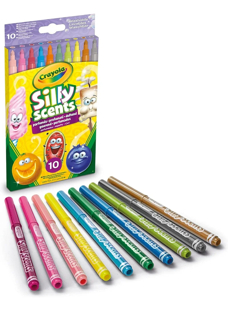 كرايولا Crayola - Silly Scents Slim Scented Washable Markers | 10 Aromatic Markers for Kids' Artwork - Scribble and Sniff, Drawing Fun | Non-Toxic, Suitable for Ages 3+