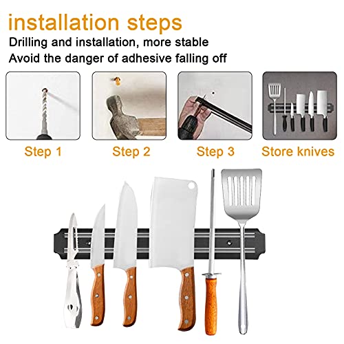 AEYTLOI Magnetic Knife Holder (15 Inch - Set Of 2) Magnetic Knife Strips For Wall -Strong Powerful Knife Rack Storage Display Organizer-Securely Hang Knives On a Multipurpose Kitchen Bar - Image 4