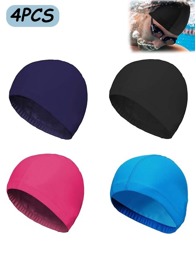 كوانتوم 4 قطع من قبعات السباحة المقاومة للماء، قبعة سباحة من نسيج النايلون، قبعات سباحة مريحة للرجال والنساء - Image 1