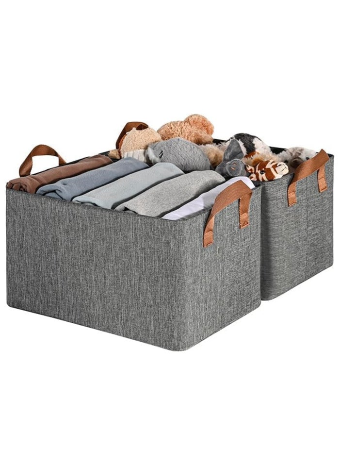 AUTOYSUR Fabric Baskets Foldable Storage Bin,Canvas Storage Baskets with Metal Frame, Closet Baskets and Bins with Handles, Sturdy Foldable Storage Boxes for Organizing Clothing, Sheets, (2 PCS Grey)  - Image 1