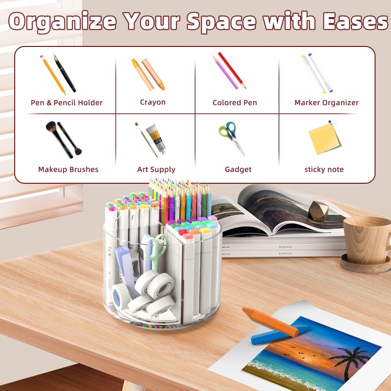 Absonic 2 Pack Pen Pencil Holder For Kids  Rotating Pen Holder For Desk Organizer  4 Compartments Art Supply Marker Organizer And Storage  Kids Desk Organizer Marker Holder Caddy Art Supply Organizer For Desk - Image 2