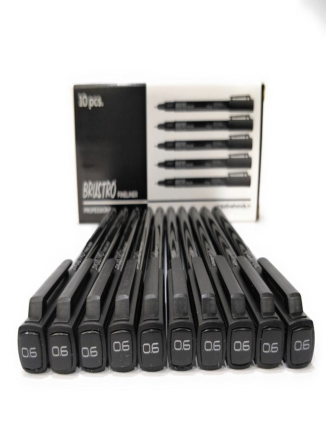 BRUSTRO Professional Pigment Based Fineliner Pen | Black, Box of 10, Tip Sizes - 0.6mm | Waterproof, UV Resistant Ink, Comfortable Grip, Ideal for Mandala, Drawing,Artist Illustration,Sketching - Image 1