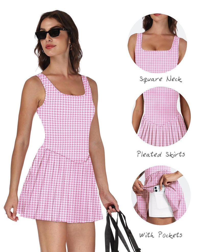 NIASHOT Golf Dresses for Women with Shorts Womens Athletic Dress with Pockets Pleated Skirts Spring Dresses 2026 Women's Fashon Clothing Pink S - Image 3