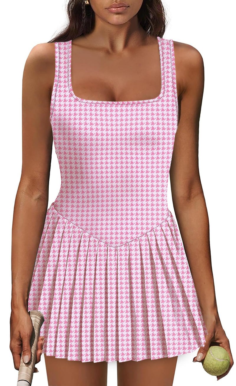 NIASHOT Golf Dresses for Women with Shorts Womens Athletic Dress with Pockets Pleated Skirts Spring Dresses 2026 Women's Fashon Clothing Pink S - Image 1