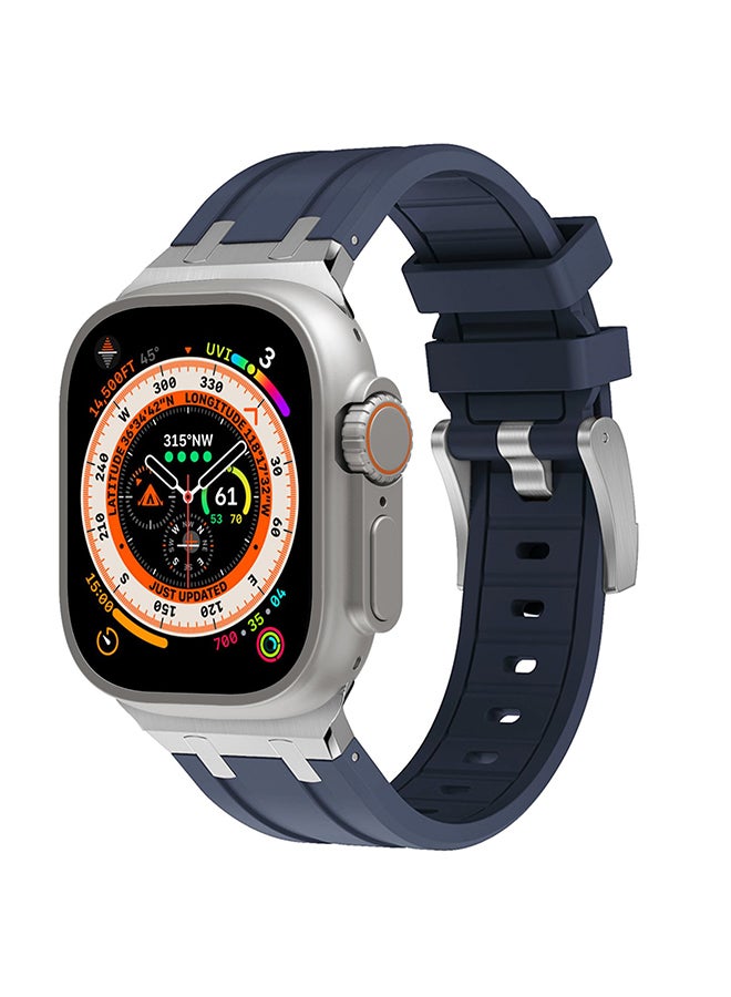 O Ozone Liquid Silicone Rubber Bands For Apple Watch Series 10 | Ultra 2 | 8 Ultra | 9 | 8 | 7 | 6 , 49/46/45/44/42mm Luxury Band with Stainless Steel Adapter- Blue - Image 1