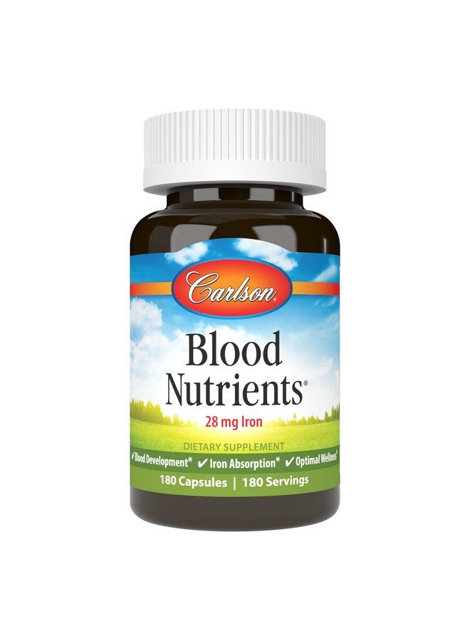 Carlson - Blood Nutrients, 28 mg Iron, Blood Development, Iron Absorption & Optimal Wellness, 180 Capsules - Image 1