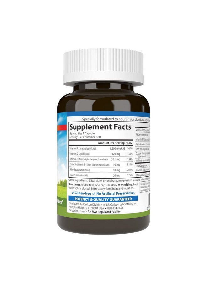 Carlson - Blood Nutrients, 28 mg Iron, Blood Development, Iron Absorption & Optimal Wellness, 180 Capsules - Image 2