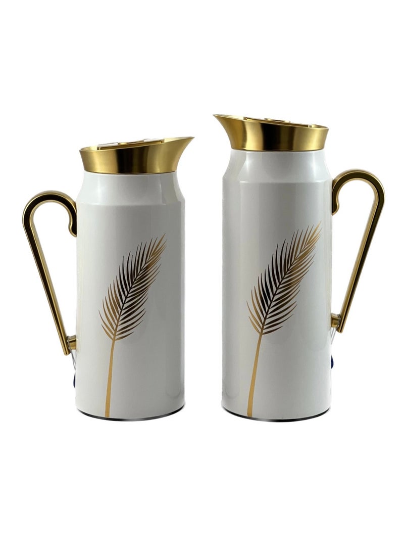 Home Maker 2-Piece Thermal Flask Set – 0.75L & 1L – Stainless Steel Exterior with Inner Glass Insulation 