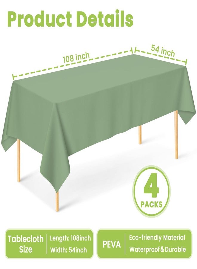 Mulbozy 4 Pcs Sage Green Tablecloth Plastic 54 ×108 Inches Rectangle Sage Green Tablecloth Disposable Plastic Waterproof Table Cover for Outdoor Picnic, Kitchen, Holiday Birthday Wedding Baby Shower Party - Image 3