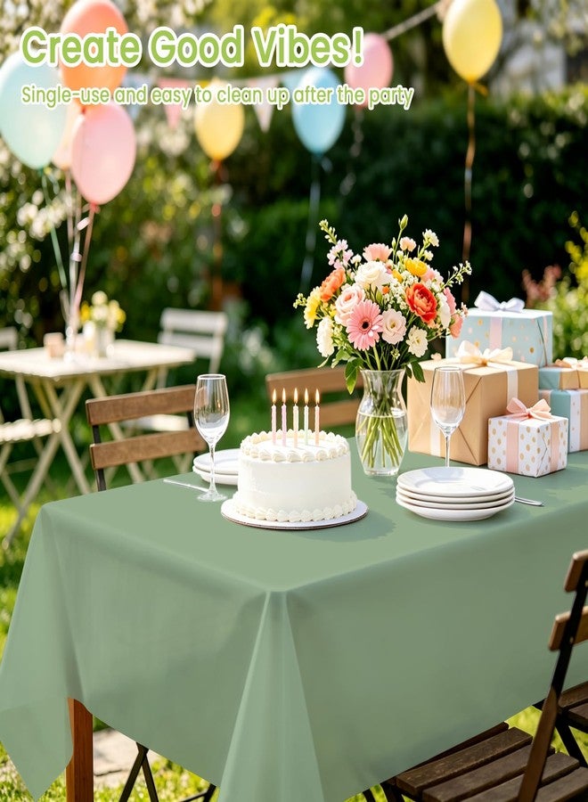 Mulbozy 4 Pcs Sage Green Tablecloth Plastic 54 ×108 Inches Rectangle Sage Green Tablecloth Disposable Plastic Waterproof Table Cover for Outdoor Picnic, Kitchen, Holiday Birthday Wedding Baby Shower Party - Image 2