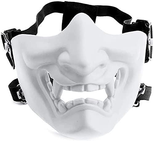 MTGHYARE Tactical Half Face Masks, Evil Demon Hannya Kabuki Samurai Oni Mask Airsoft Protective Masks for Cs War Game Halloween Party (White) - Image 1