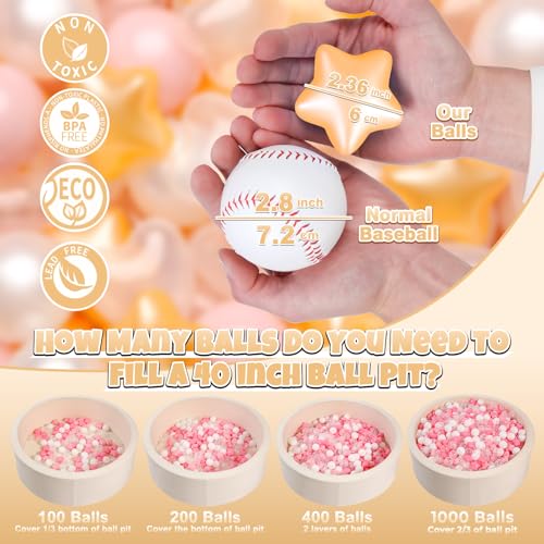 GOGOSO Ball Pit BallsPlastics Balls for Ball Pit Stars Hearts Shape for PastelBall for Toddlers KidsPink Gold White Clear100pcs - Image 5
