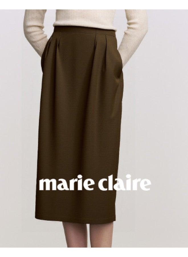 Marie Claire Women's Skirt, Light Luxury High-end A-line Skirt, 2025 Autumn New Casual High-waist Slimming Midi Skirt - Image 1