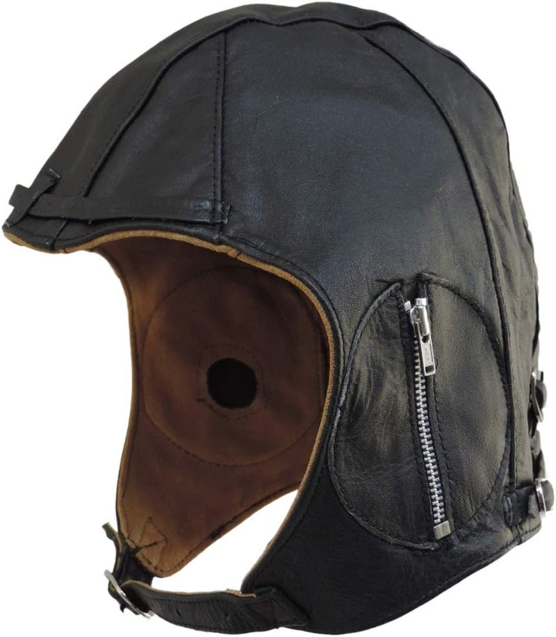 Unik Aviator Black Leather Motorcycle Cap Vintage WWII Hat Large - Image 2