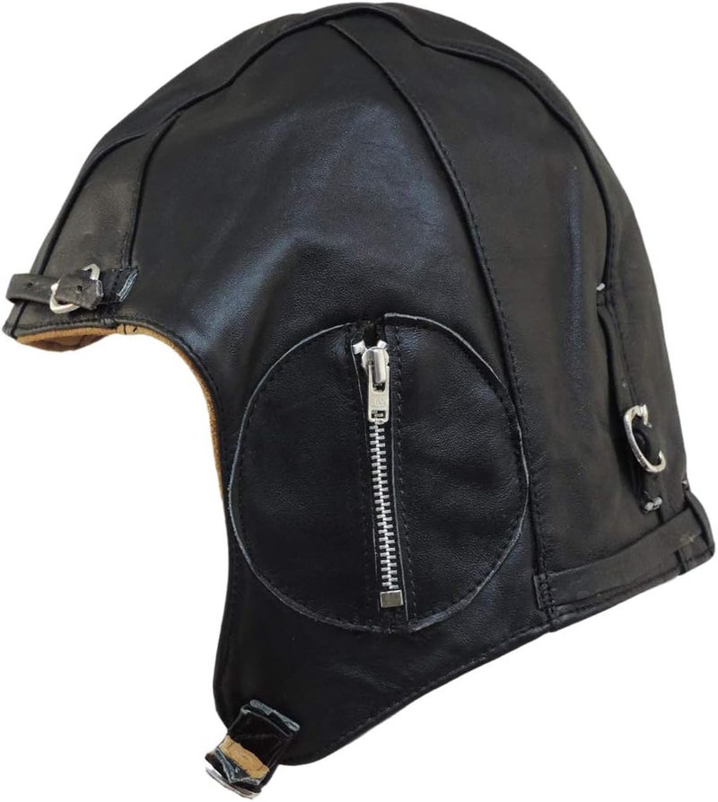 Unik Aviator Black Leather Motorcycle Cap Vintage WWII Hat Large - Image 4