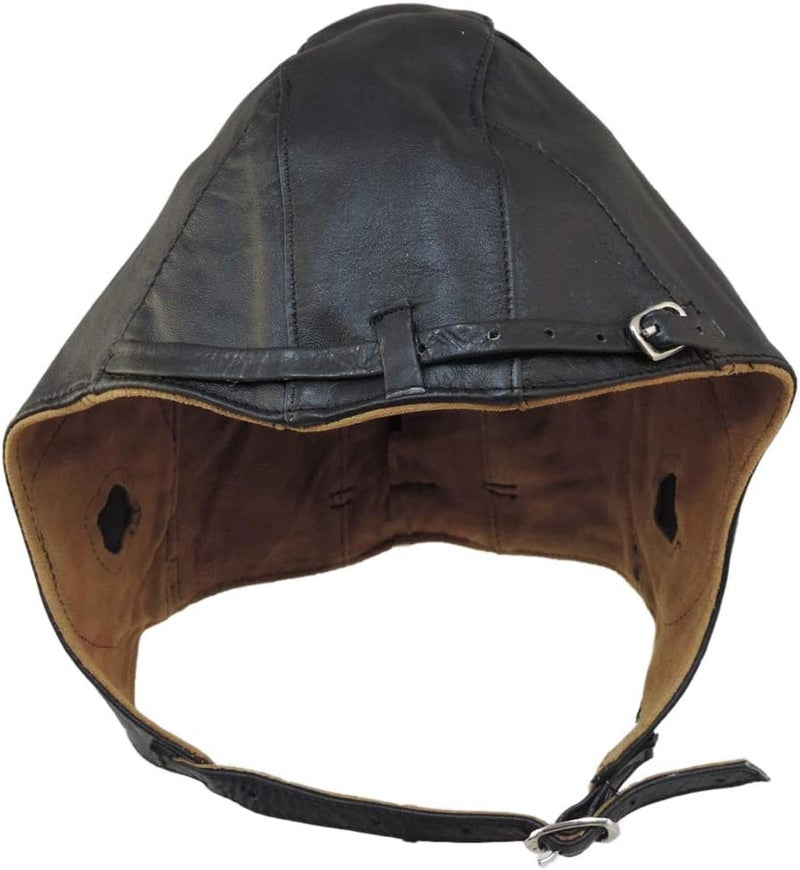 Unik Aviator Black Leather Motorcycle Cap Vintage WWII Hat Large - Image 3