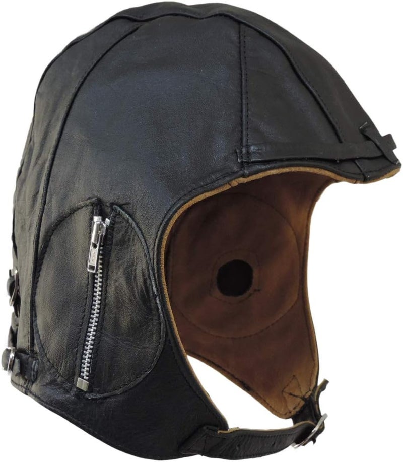 Unik Aviator Black Leather Motorcycle Cap Vintage WWII Hat Large - Image 1