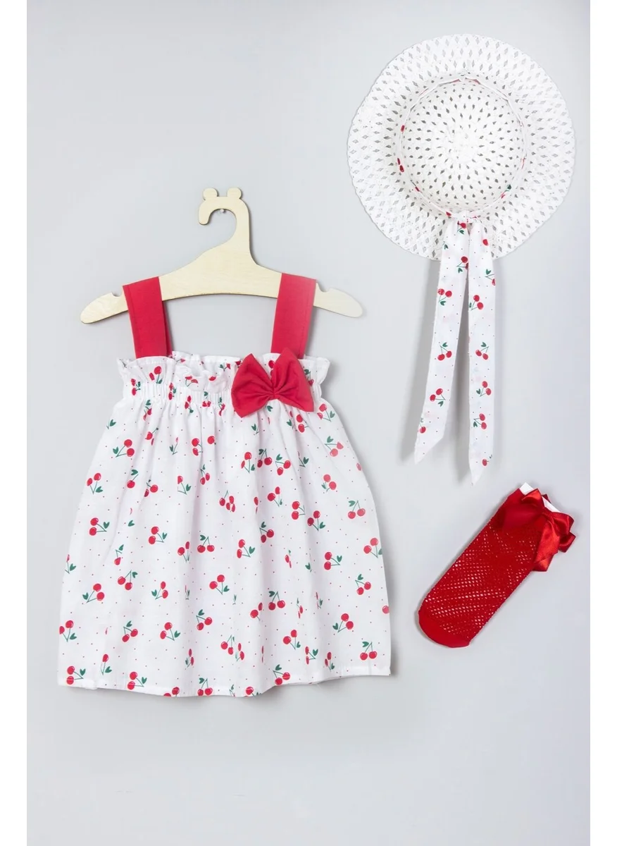 ادا بيبيك تشوكوك Ada Baby Kids Hat Cherry Pattern Dress Fishnet Socks Set 008