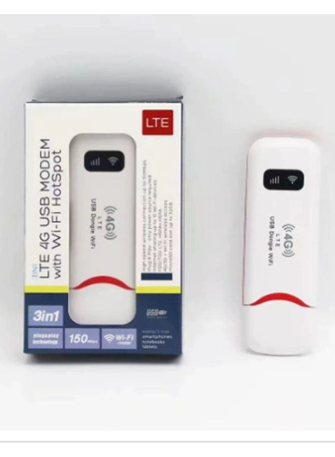 دن محول شبكة USB 4G LTE / جهاز نقطة اتصال Wi-Fi محمول بحجم الجيب / مناسب للسفر / التوصيل والتشغيل (أبيض) - Image 1