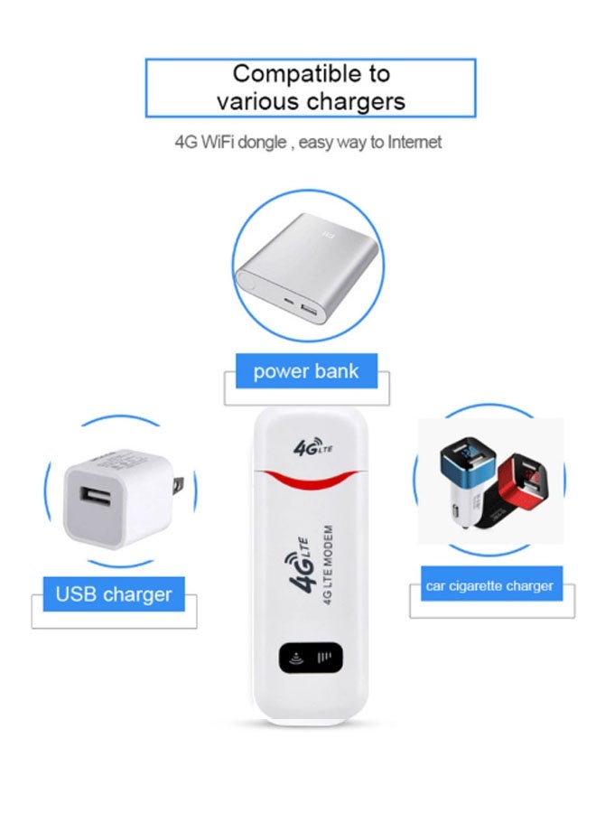 دن محول شبكة USB 4G LTE / جهاز نقطة اتصال Wi-Fi محمول بحجم الجيب / مناسب للسفر / التوصيل والتشغيل (أبيض) - Image 4