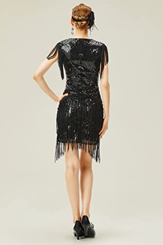 BABEYOND 1920s Flapper Dress Long Fringed Gatsby Dress Roaring 20s Sequins Beaded Dress Vintage Art Deco Dress Black - Image 2