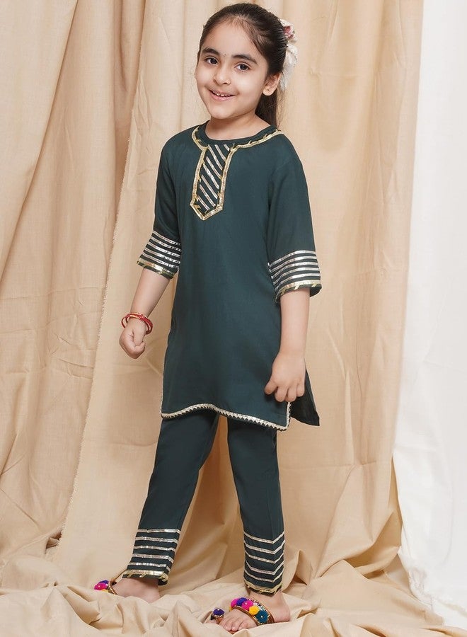 AJ DEZINES Kids Ethnic Wear Green Gotta Work Rayon Kurti Salwar Suit Set for Girls (G-1119-Green-26) - Image 3