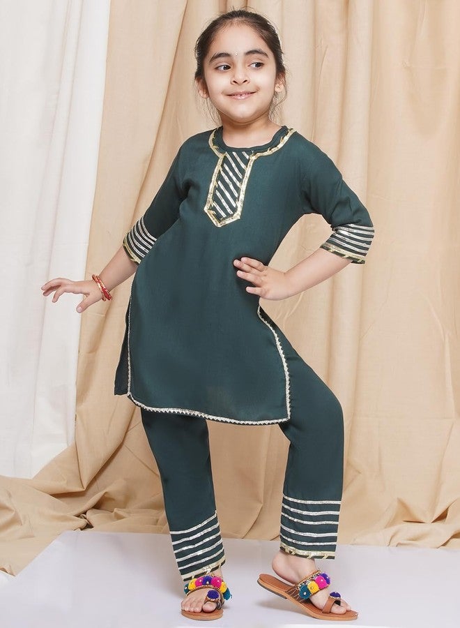 AJ DEZINES Kids Ethnic Wear Green Gotta Work Rayon Kurti Salwar Suit Set for Girls (G-1119-Green-26) - Image 5