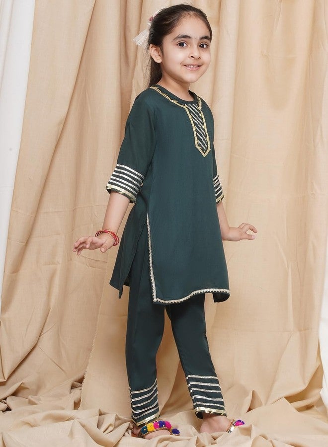AJ DEZINES Kids Ethnic Wear Green Gotta Work Rayon Kurti Salwar Suit Set for Girls (G-1119-Green-26) - Image 4