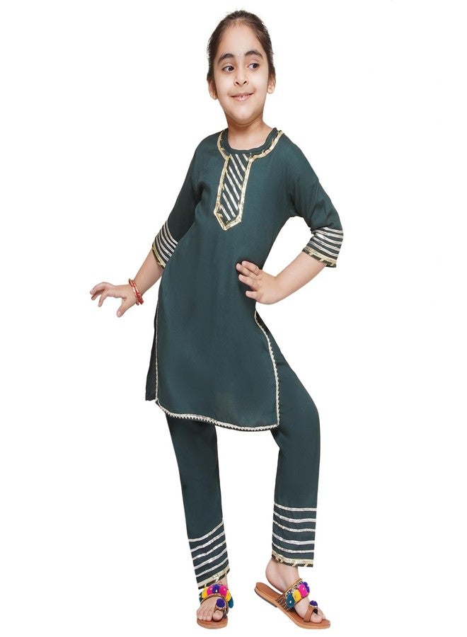 AJ DEZINES Kids Ethnic Wear Green Gotta Work Rayon Kurti Salwar Suit Set for Girls (G-1119-Green-26) - Image 1