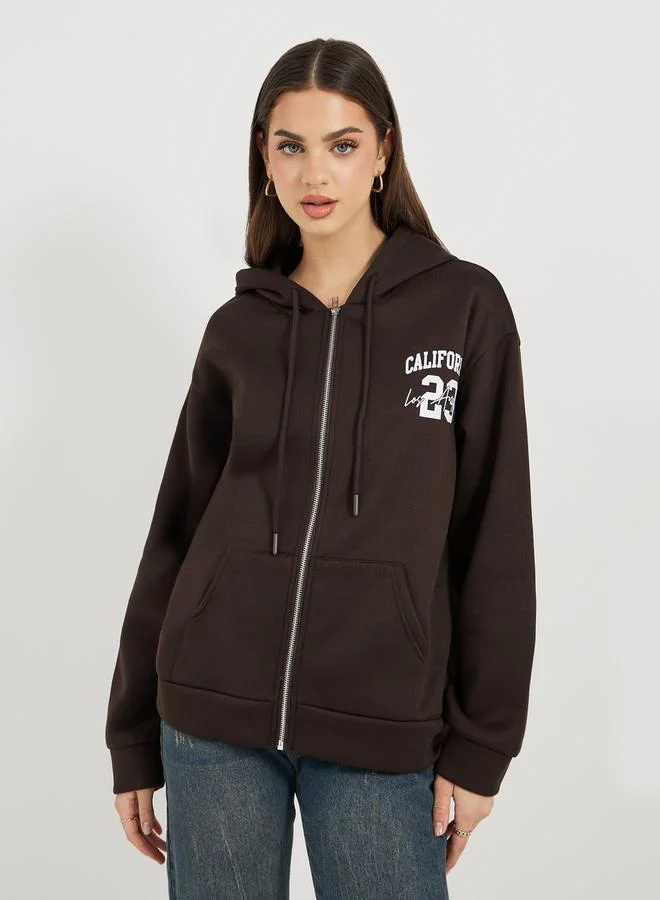 Styli Printed Dropped Shoulder Hooded Sweatshirt