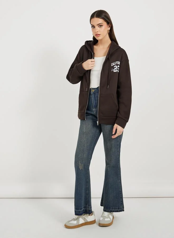 Styli Printed Dropped Shoulder Hooded Sweatshirt