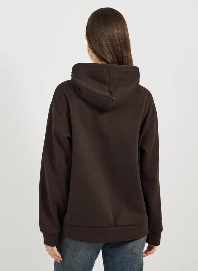 Styli Printed Dropped Shoulder Hooded Sweatshirt