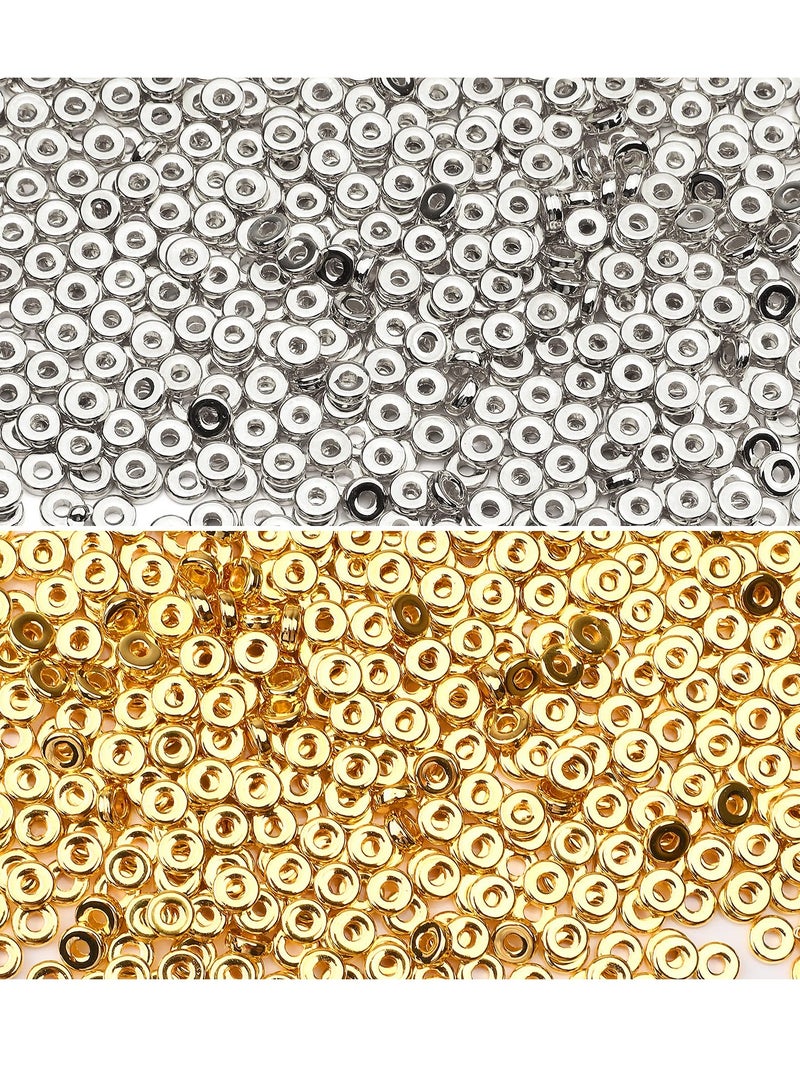 KASTWAVE 1500 Pieces 6mm Flat Round Spacer Beads, Smooth Round Bead Making Beads Jewelry Making Craft Supplies for DIY Bracelets Necklaces Earrings Etc. (gold, Silver) - Image 1