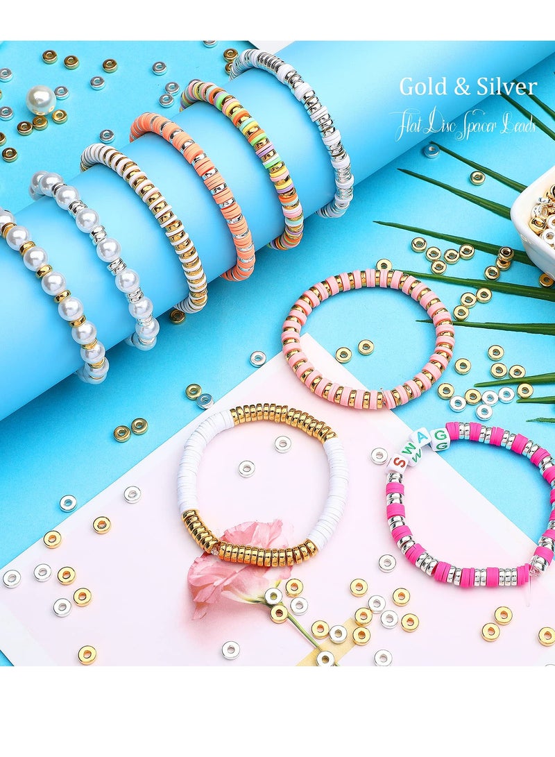 KASTWAVE 1500 Pieces 6mm Flat Round Spacer Beads, Smooth Round Bead Making Beads Jewelry Making Craft Supplies for DIY Bracelets Necklaces Earrings Etc. (gold, Silver) - Image 5