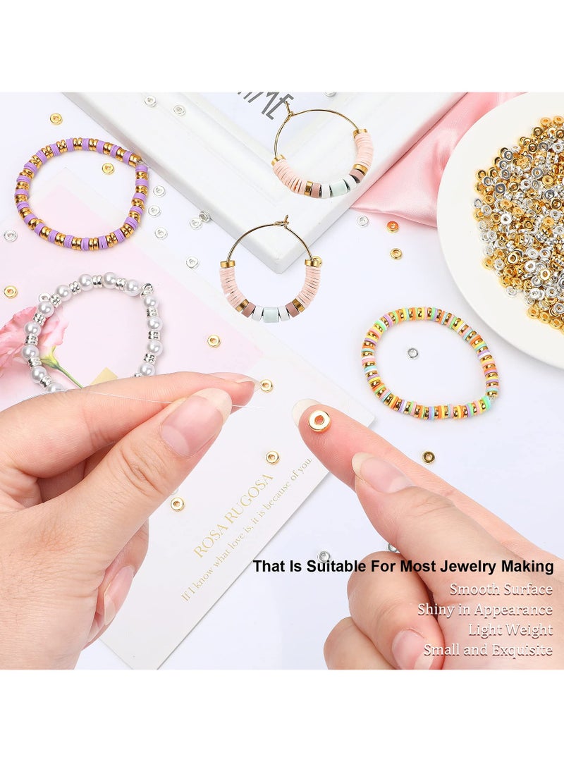 KASTWAVE 1500 Pieces 6mm Flat Round Spacer Beads, Smooth Round Bead Making Beads Jewelry Making Craft Supplies for DIY Bracelets Necklaces Earrings Etc. (gold, Silver) - Image 4