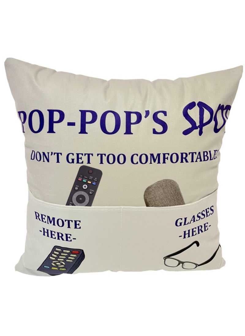 CYMROK POPPOP Gifts Grandpa Gifts 2Pocket 2Sided POPPOP Pillow Covers 18x18 Inch and POPPOP Ever Engraved Spoon Fathers Day Birthday Christmas Stocking Stuffers Thanksgiving Day Gifts 